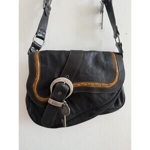 Christian Dior Gaucho Black Leather Shoulder Bag Vintage 2006
